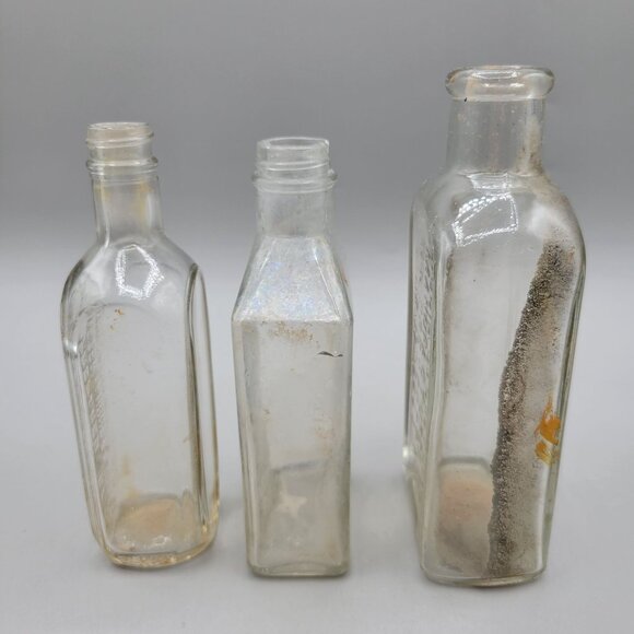 Antique Glass Bottles Clear Embossed Set of 3 - Picture 2 of 12